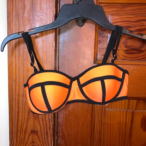 orange and black bathing suit